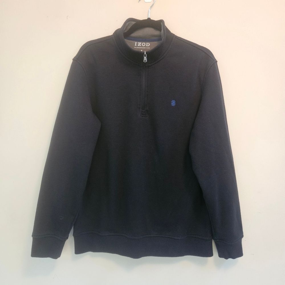 IZOD Advantage Fleece Men's Medium Navy Gray Collared 1/4 Zip Fleece Pullover